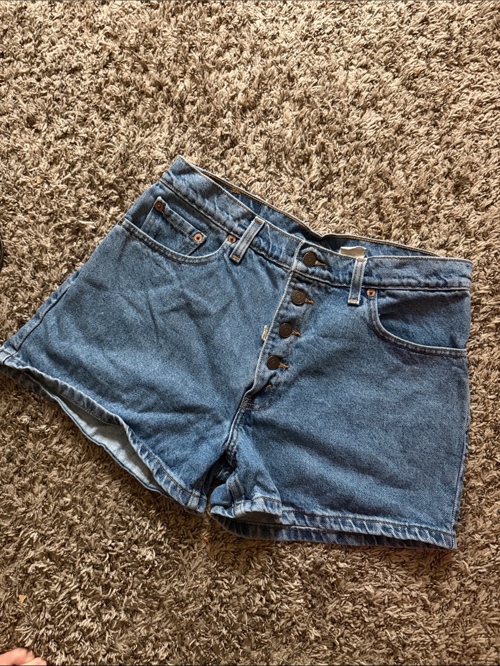 Levi's Medium Blue Button-Fly Denim Shorts